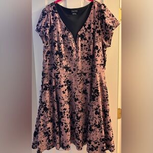 City Chic Flocked Lavender and Black Floral Fit and Flare Dress size 20